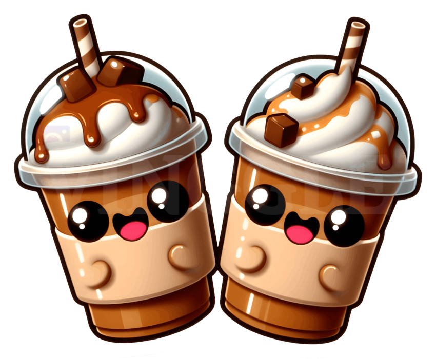 Kawaii Ice Coffee Cups Free PNG Illustration