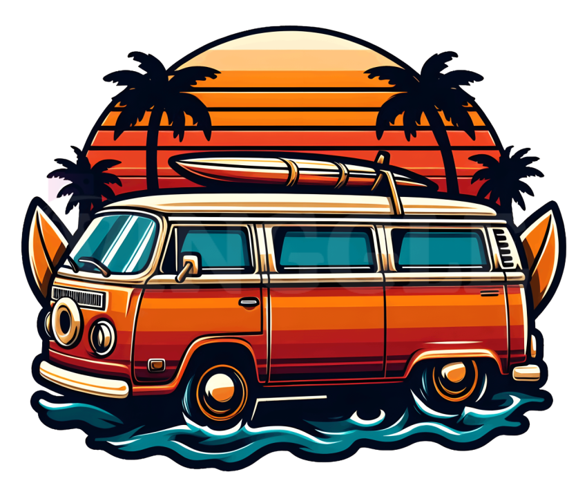 Summer Van Retro Sunset Tshirt Design Illustration