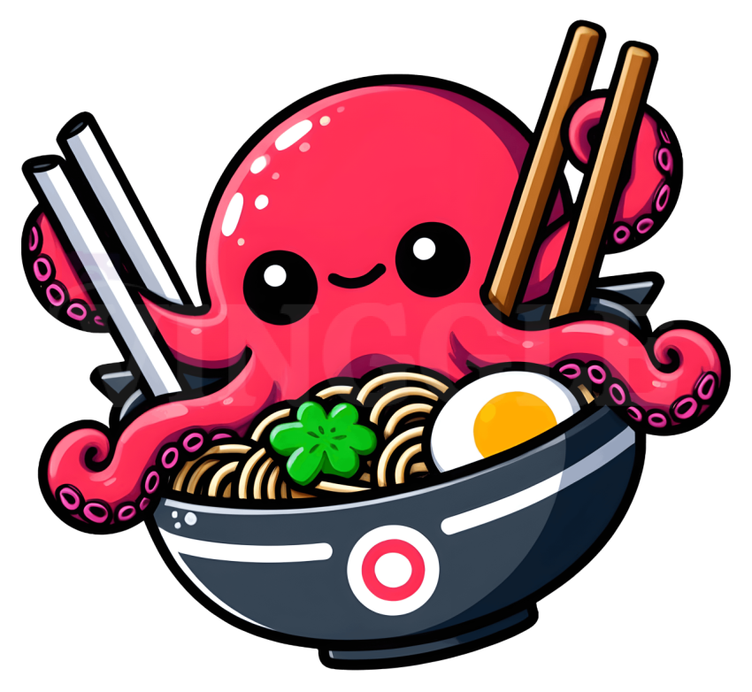 Kawaii Octopus Ramen Illustration Free PNG