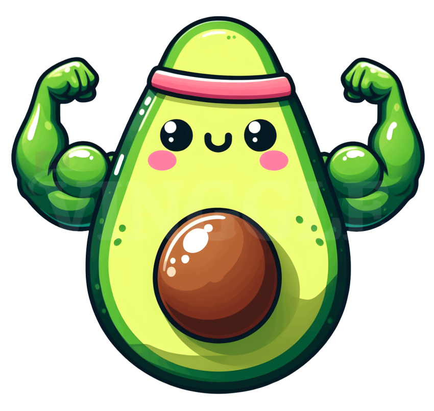 Bodybuilder Avocado Gym Free PNG Illustration