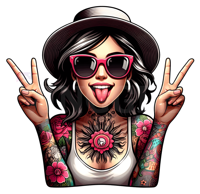 Summer Tattoo Girl Finger Peace Sign Free Png Illustration