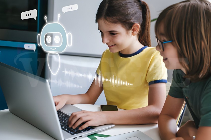 Children using system AI Chatbot in computer or mobile application