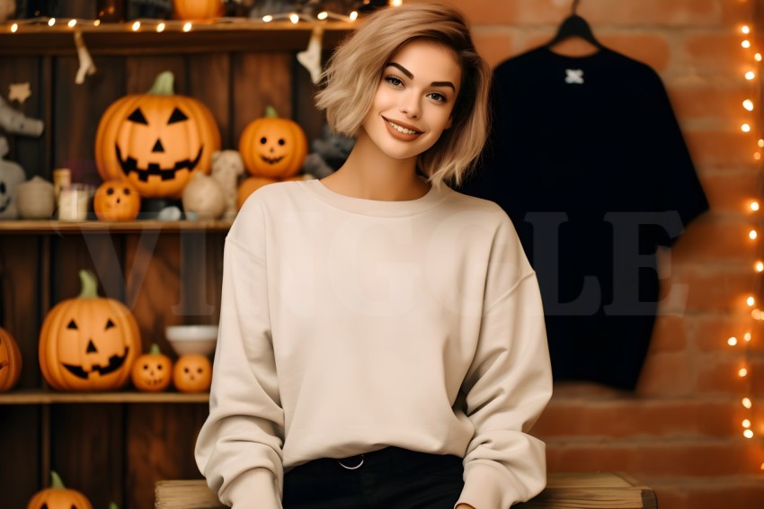 18000 Gildan Sand Sweatshirt Halloween Free Mockup