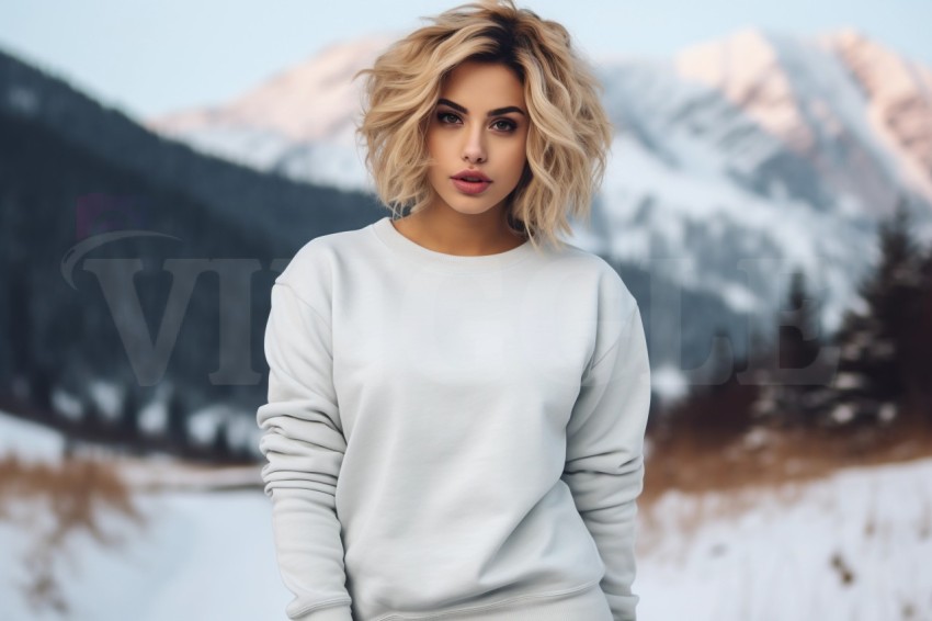 Winter Gildan 18000 Free Woman Sweatshirt Mockup