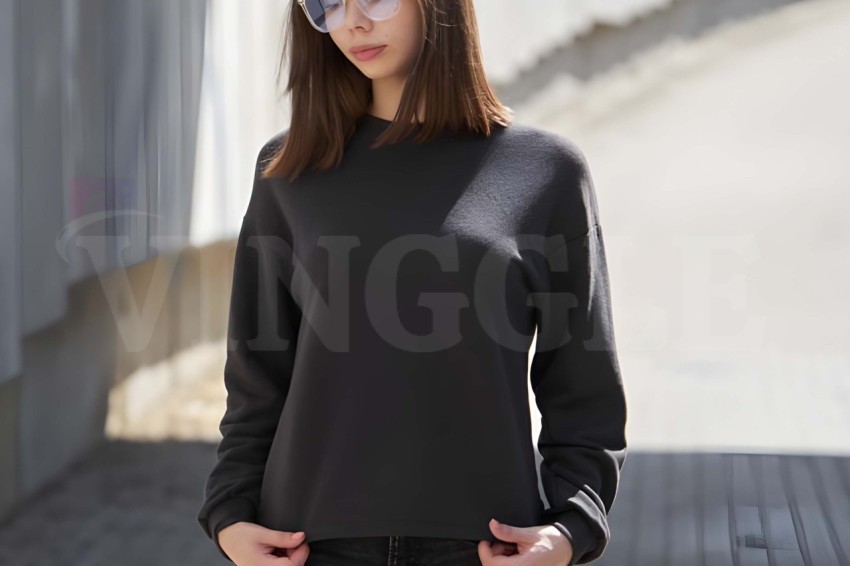 Woman Black Sweatshirt Free Mockup