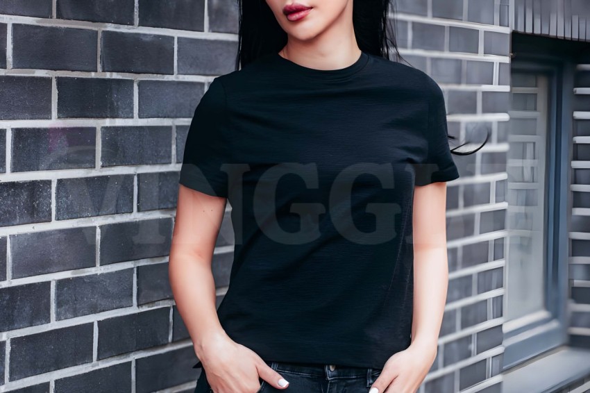 Fashion Woman Black Free Tshirt Mockup