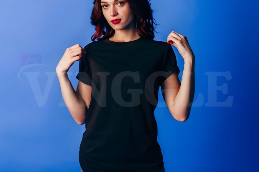 Woman Wearing Black Tshirt Free Mockup