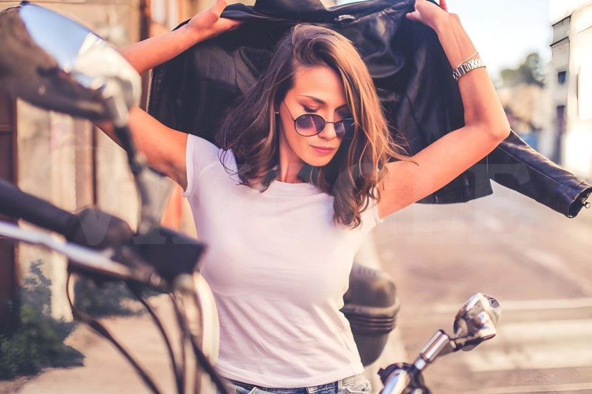 Biker Woman White Tshirt Free Mockup