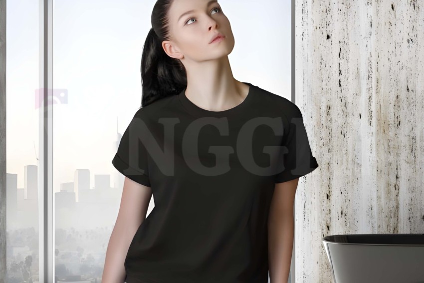 Woman Black Tshirt Free Mockup