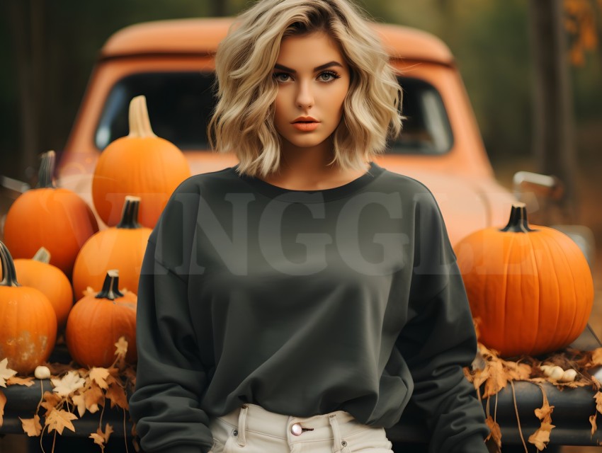 18000 Gildan Green Sweatshirt Halloween Free Mockup