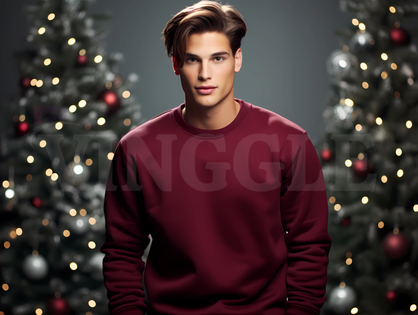 Free Gildan 18000 Maroon Man Christmas Sweatshirt Mockup