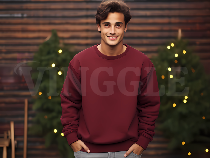 Free Gildan 18000 Maroon Man Christmas Sweatshirt Mockup