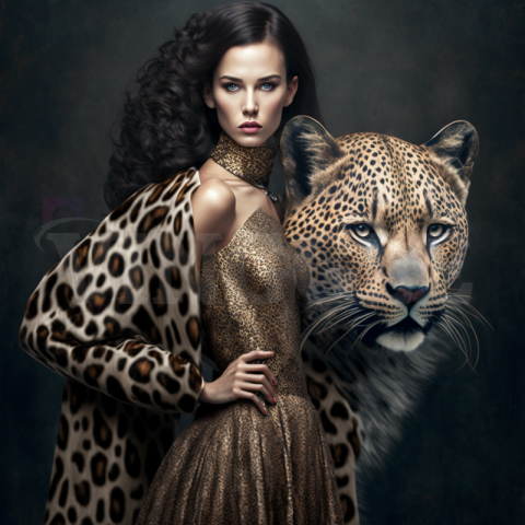 Luxury Girl With Leopard AI ART