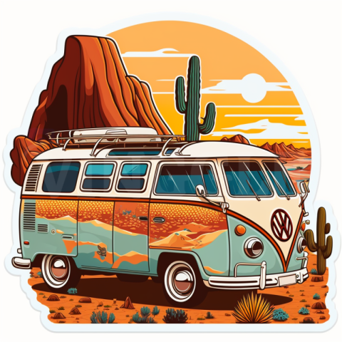 Retro Hippie Van Adventure Sunset Sticker