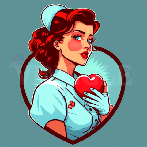 Retro Beautiful Nurse Holding A Redheart Sticker