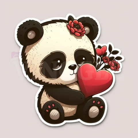 Panda Valentine Holding A Redheart Sticker