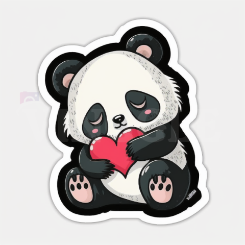 Panda Love Valentine Holding A Redheart Sticker