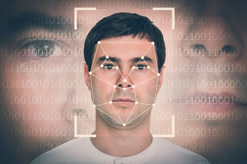 Human face recognition biometric verification concept