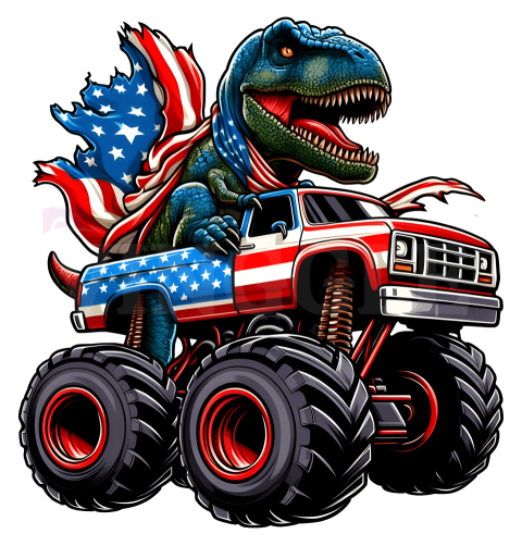 Patriotic Trex Ridding Monster Truck Illustration Free Png