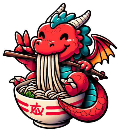 Kawaii Dragon Ramen Illustration Free PNG