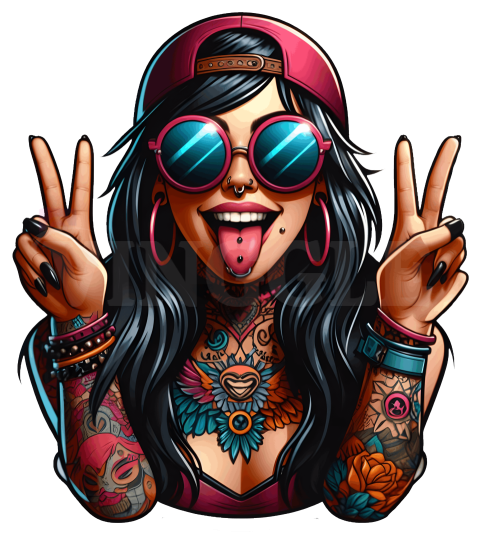 Summer Tattoo Girl Finger Peace Sign Illustration Free Png