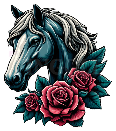 Horse Roses Free Png Illustration