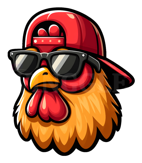 Chicken Wearing Baseball Cap and Sunglasses Free PNG Illustration