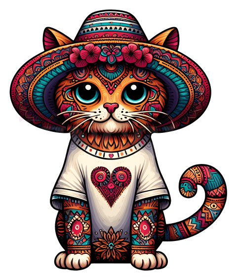 Boho Cat Free Png Illustration