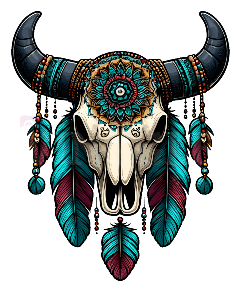 Boho Bull Skull Free Png Illustration