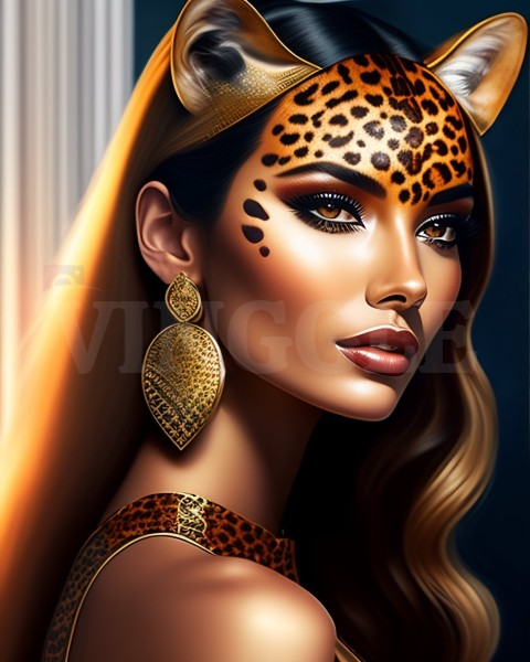 Luxury Girl With Leopard AI ART