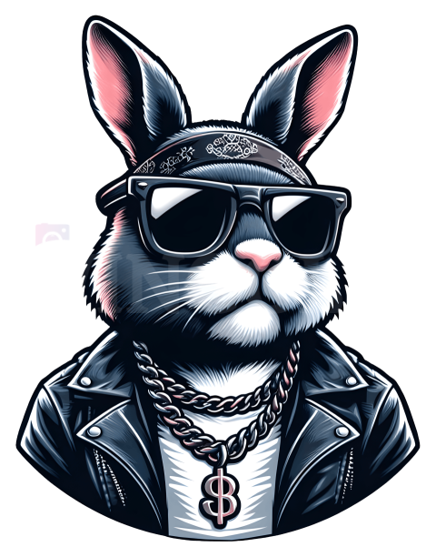 Cool Bunny Gangster Free PNG Illustration
