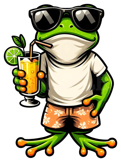 Summer Frog Sunglasses Juice PNG Illustration