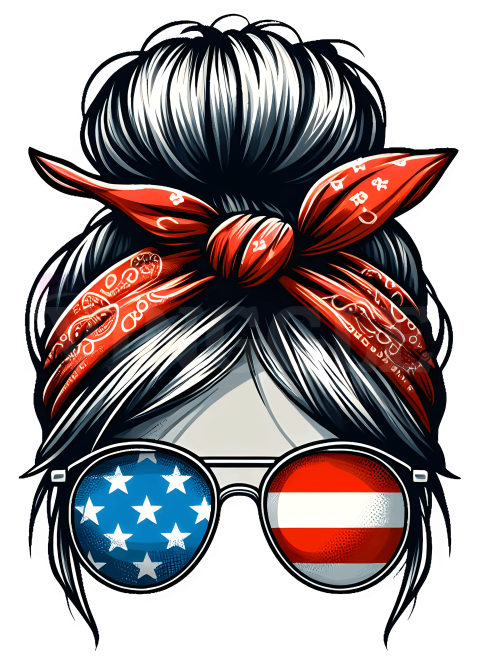Patriotic Messy Bun USA Flag Sunglasses Illustration