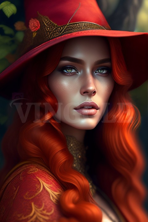 Beautiful Witch Red Hair AI ART