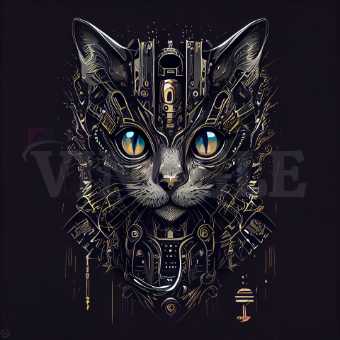 Cyborg Cat Vector Illustration