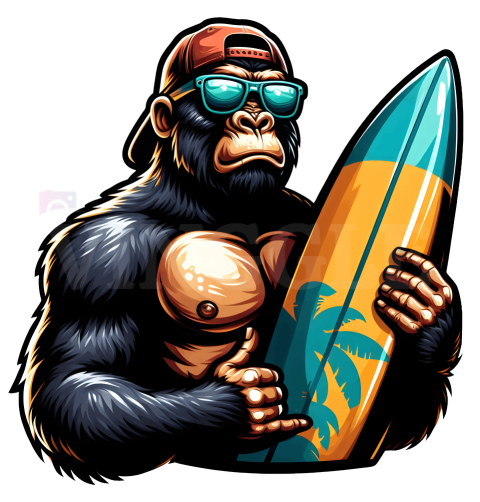 Gorilla Summer Surf Free PNG Illustration