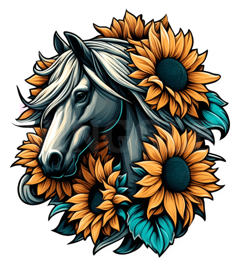 Horse Sunflower Free Png Illustration