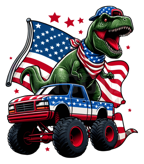 Patriotic Trex Ridding Monster Truck Illustration Free Png